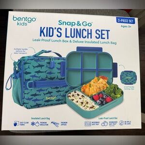 Bentgo 2-Piece Kids Snap & Go Lunch Set Blue Shark NEW